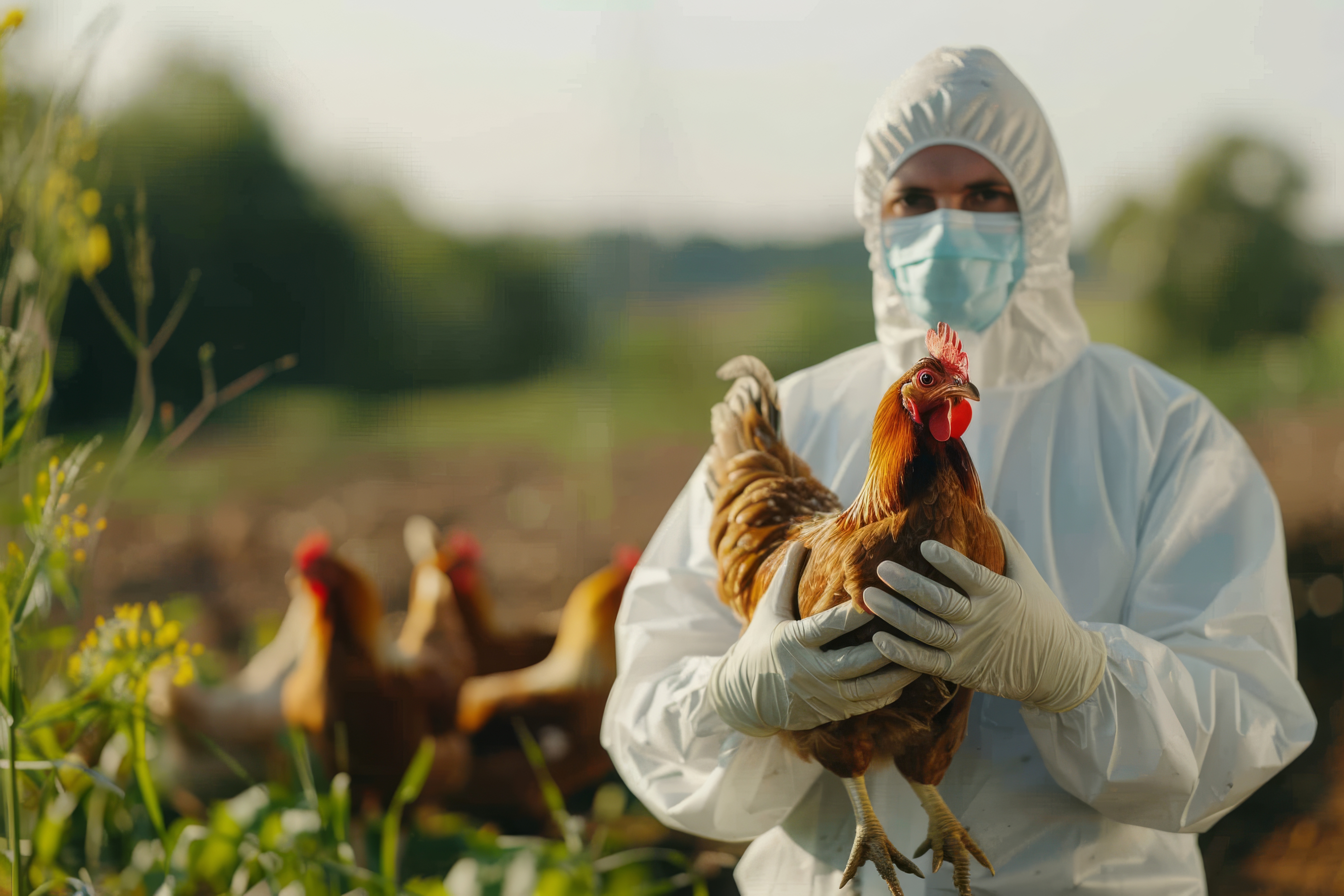 Veterinário manipulando uma ave